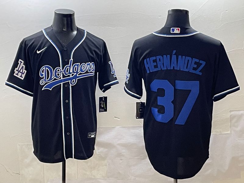 Men Los Angeles Dodgers #37 Hernandez Black blue Three generations Nike 2025 MLB Jersey style 6